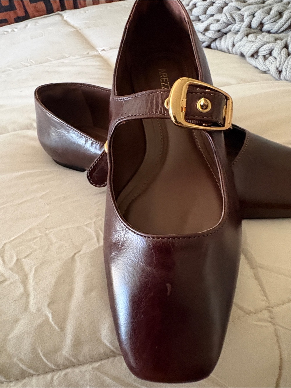 Classic Mary Jane Flats in Dark Brown with Gold Buckle - Picture 6 of 7